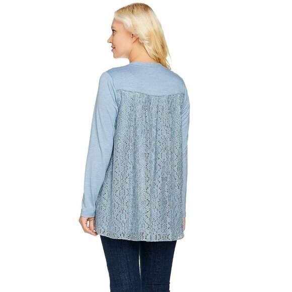 LOGO by Lori Goldstein XL Beige Zip Lace Cardigan - Picture 4 of 10